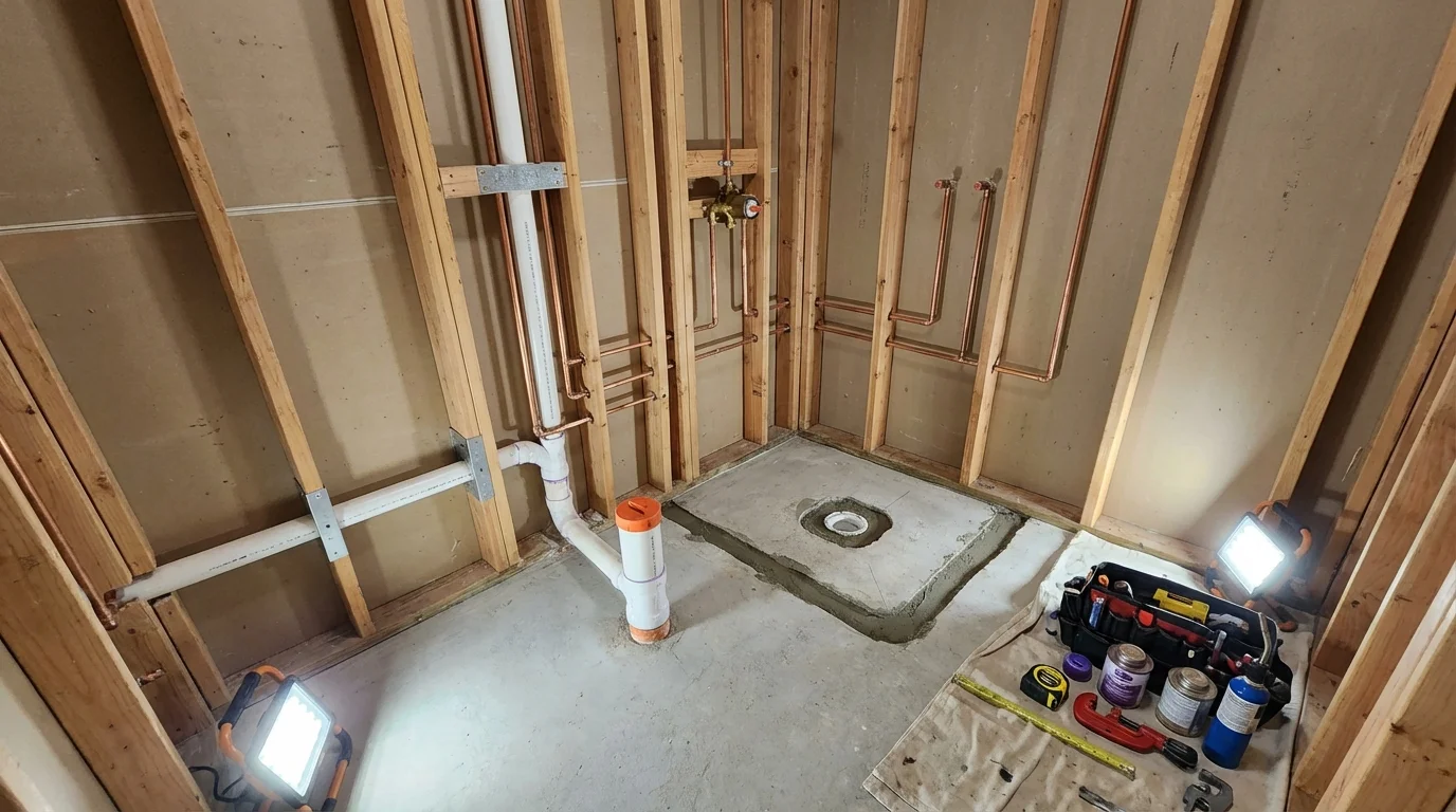 Bathroom rough-in plumbing during remodel by Johns Plumbing LLC in Jacksboro